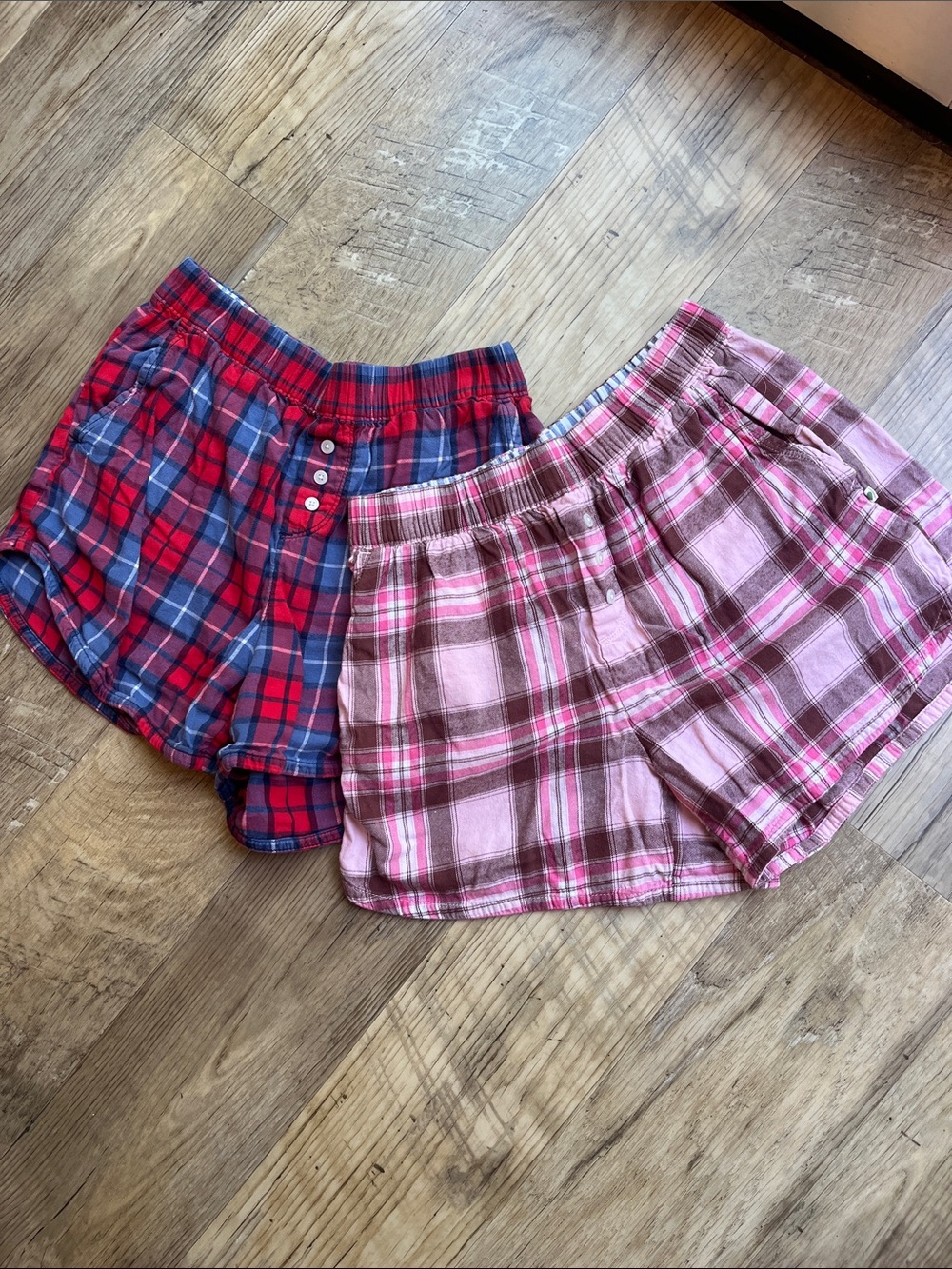 aerie Plaid Cotton Pajama Shorts - Red & Pink